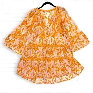 ANTHROPOLOGIE Mia Tiered Ruffle Trim Flounce Boho Tunic Top Mini Dress Womens M